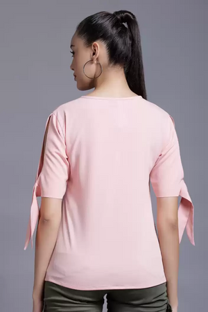 TANDUL  Casual Cold Shoulder Sleeves Solid Women Pink Top