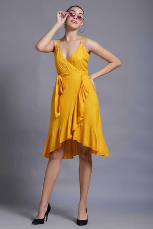TANDUL  Women Asymmetric Yellow Dress