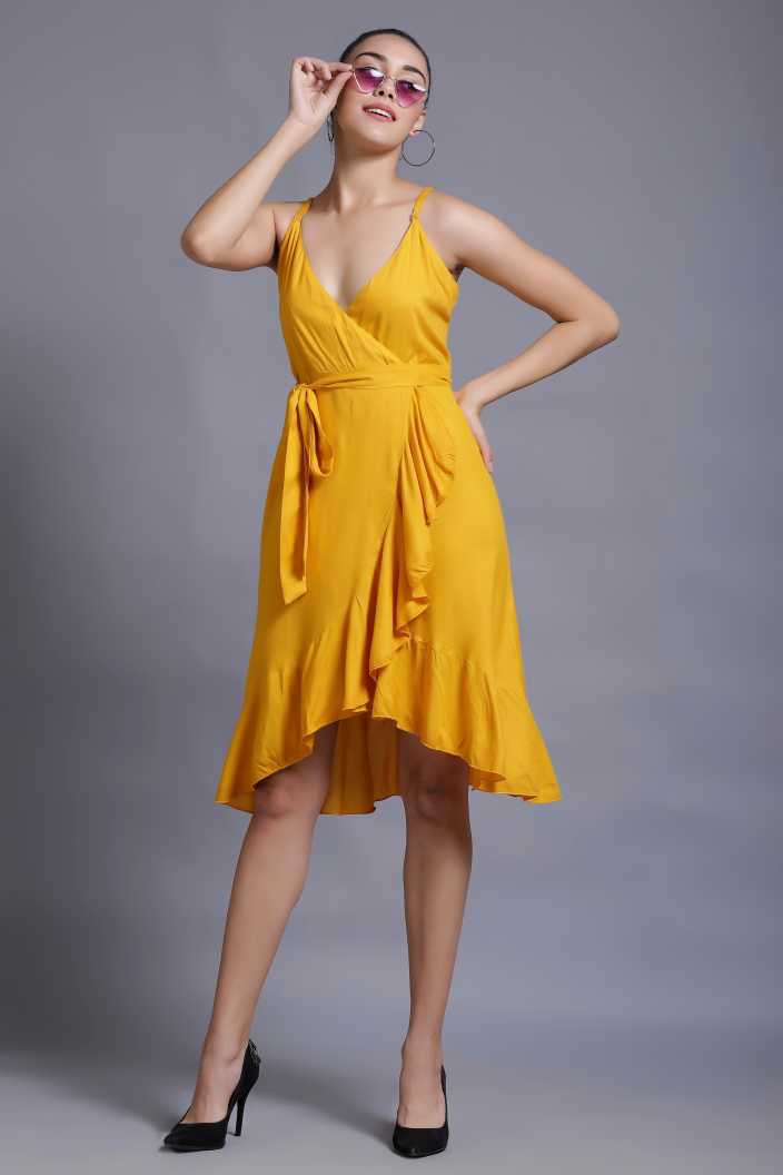 Women Asymmetric Yellow Dress
