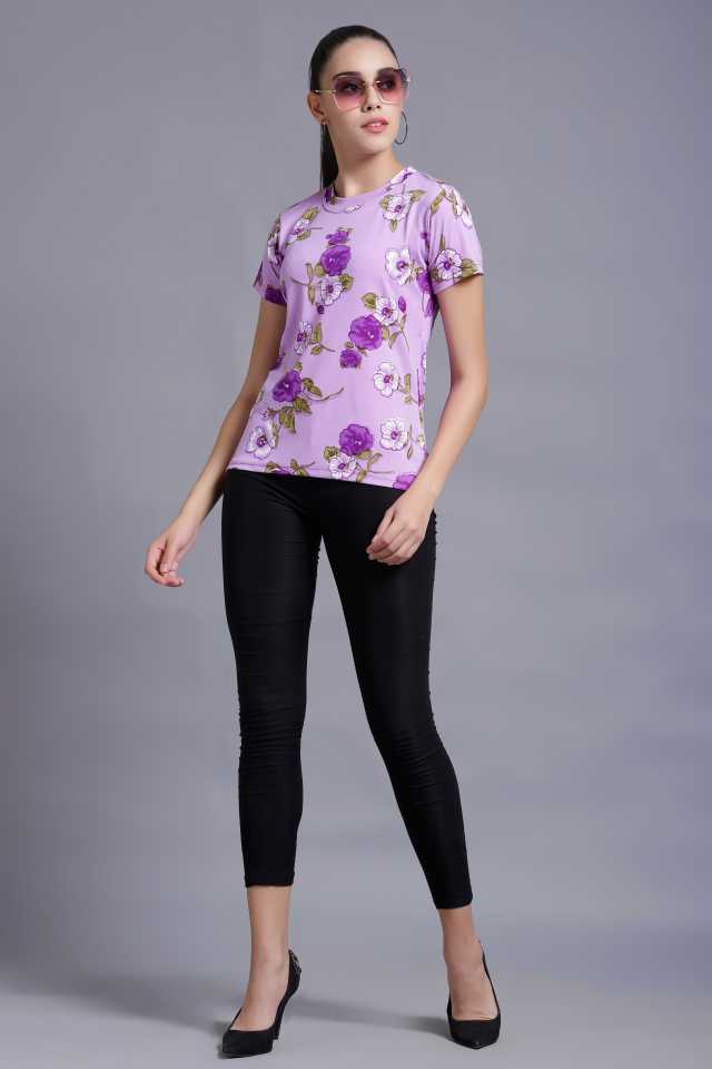 Casual Regular Sleeves Floral Print Women Purple Top