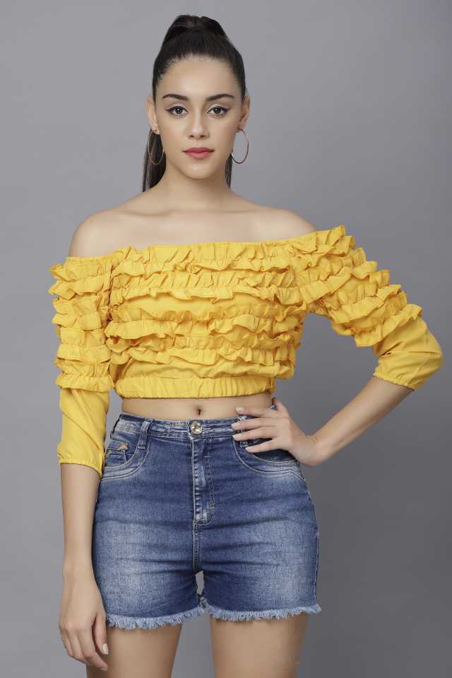TANDUL  Casual Regular Sleeves Solid Women Yellow Top
