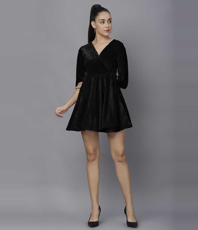 TANDUL  Women Wrap Black Dress