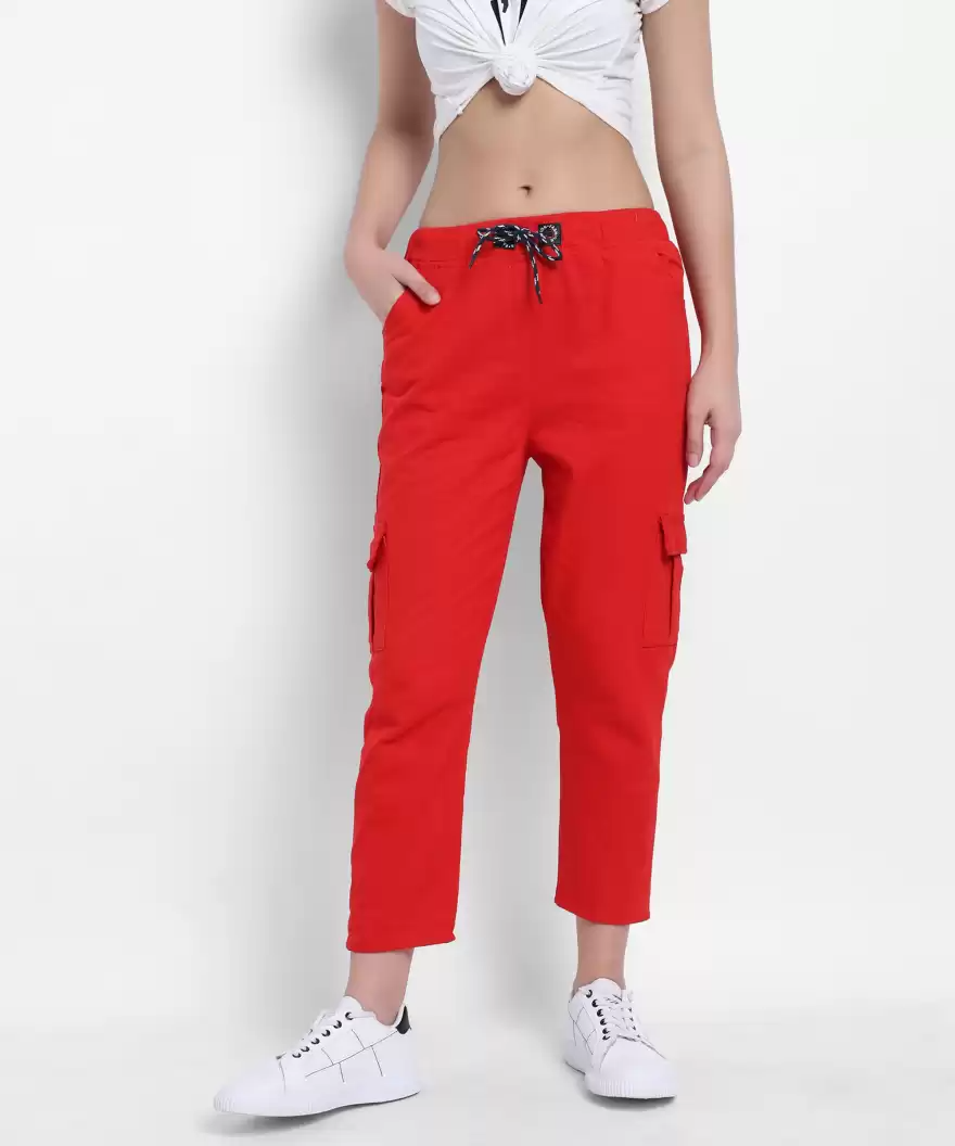 TANDUL  Regular Fit Women Red Cotton Blend Trousers