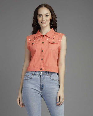Sleeveless Solid Women Jacket