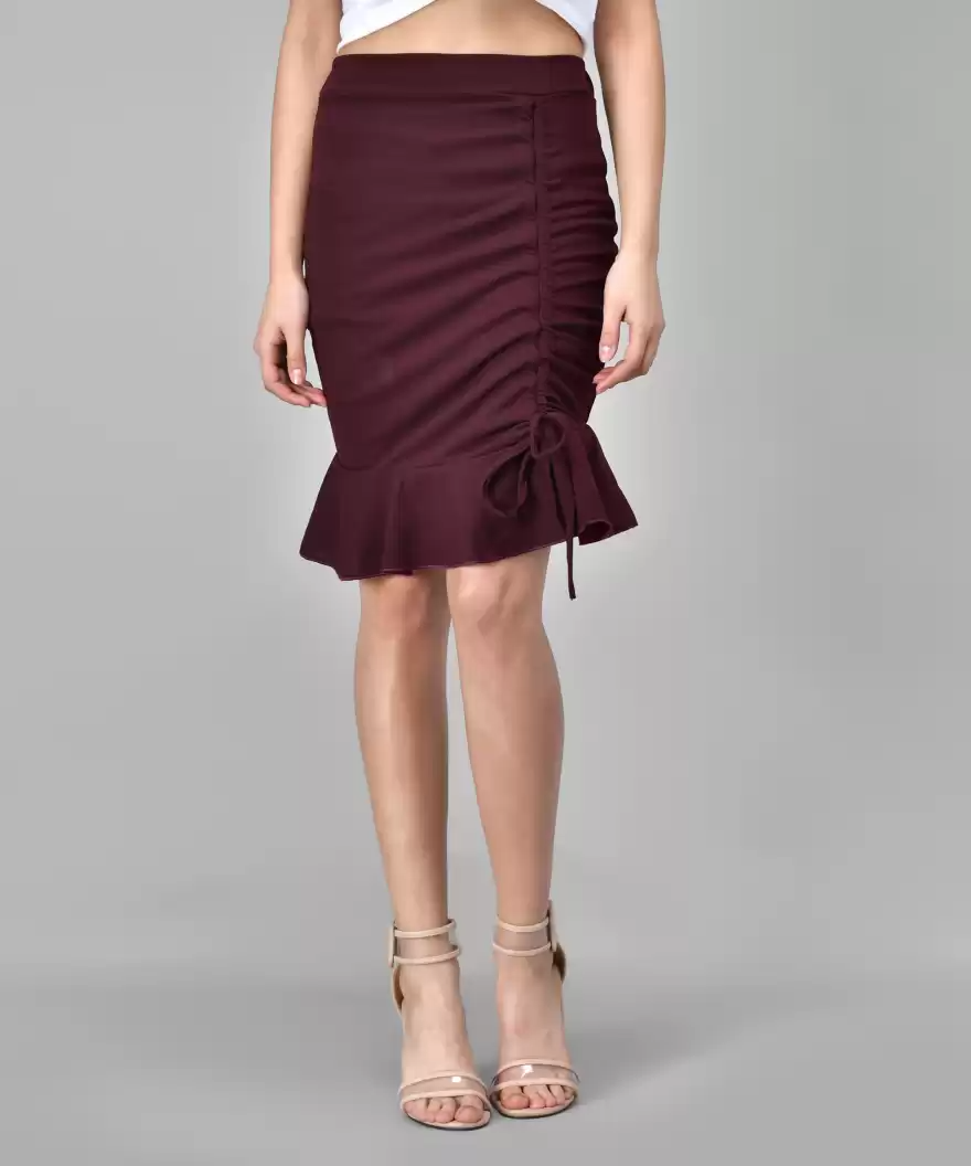 TANDUL  Women Solid Pencil Maroon Skirt