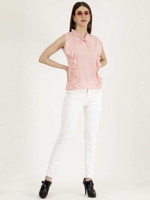 Casual Sleeveless Solid Women Pink Top