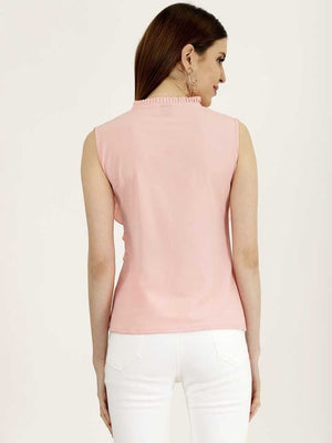 Casual Sleeveless Solid Women Pink Top