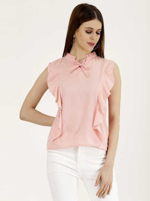 Casual Sleeveless Solid Women Pink Top