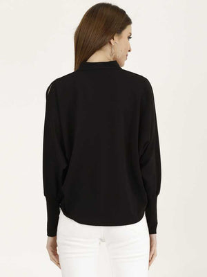 Casual Regular Sleeves Solid Women Black Top