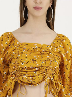 TANDUL  Casual Balloon Sleeve Printed Women Yellow Top