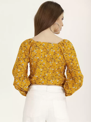 TANDUL  Casual Balloon Sleeve Printed Women Yellow Top