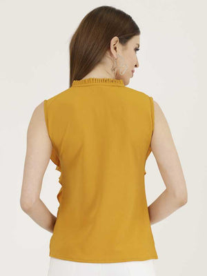 TANDUL  Casual Sleeveless Solid Women Yellow Top