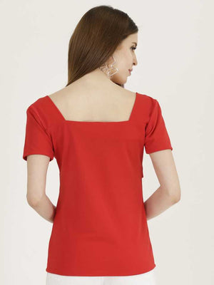 Casual Regular Sleeves Solid Women Red Top