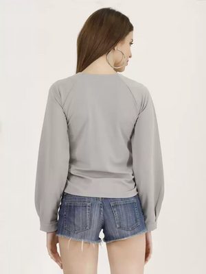 TANDUL  Casual Regular Sleeves Solid Women Grey Top