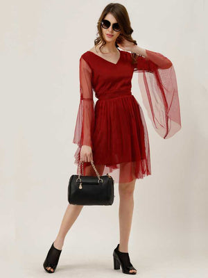 TANDUL  Women A-line Maroon Dress