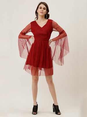 TANDUL  Women A-line Maroon Dress