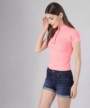 Casual Regular Sleeves Solid Women Pink Top