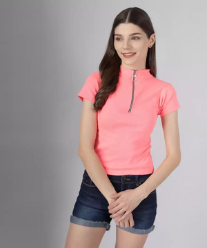Casual Regular Sleeves Solid Women Pink Top