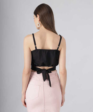 Casual Sleeveless Solid Women Black Top