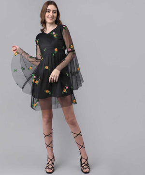 TANDUL  Women Fit and Flare Black Dress