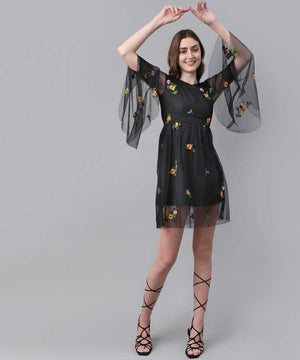 TANDUL  Women Fit and Flare Black Dress