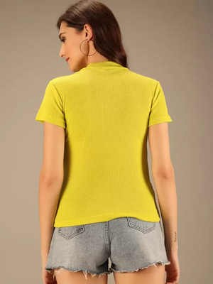 TANDUL  Casual Regular Sleeves Solid Women Yellow Top
