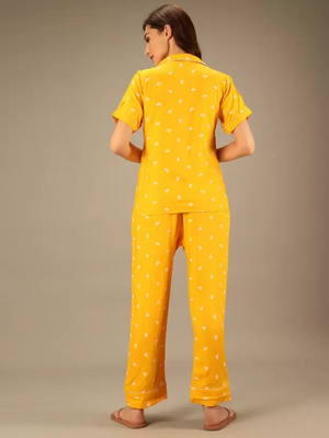 TANDUL  Women Printed Yellow Shirt & Pyjama set