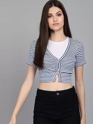 TANDUL  Party Regular Sleeves Striped Women Multicolor Top