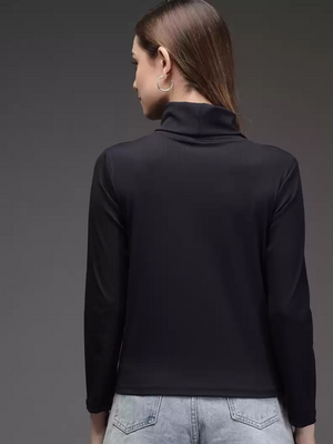 TANDUL  Solid Turtle Neck Casual Women Black Sweater