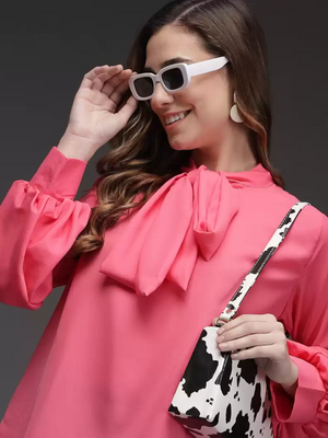 TANDUL  Casual Regular Sleeves Solid Women Pink Top
