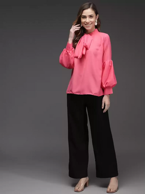 TANDUL  Casual Regular Sleeves Solid Women Pink Top