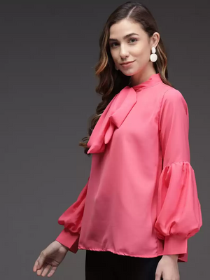TANDUL  Casual Regular Sleeves Solid Women Pink Top