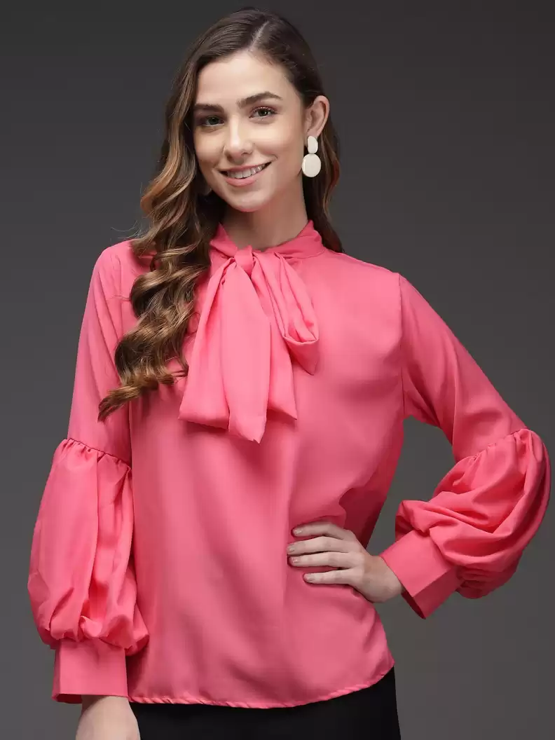 TANDUL  Casual Regular Sleeves Solid Women Pink Top