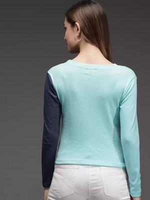 TANDUL  Casual Regular Sleeves Color Block Women Dark Blue, Light Blue Top