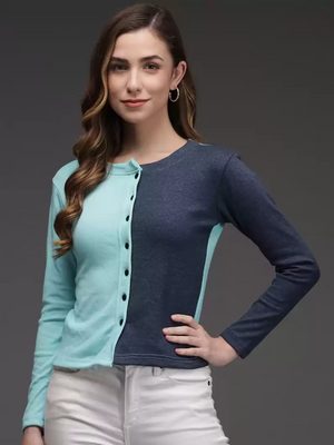 TANDUL  Casual Regular Sleeves Color Block Women Dark Blue, Light Blue Top