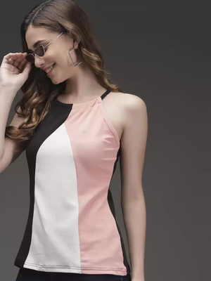 TANDUL  Casual Sleeveless Color Block Women Multicolor Top