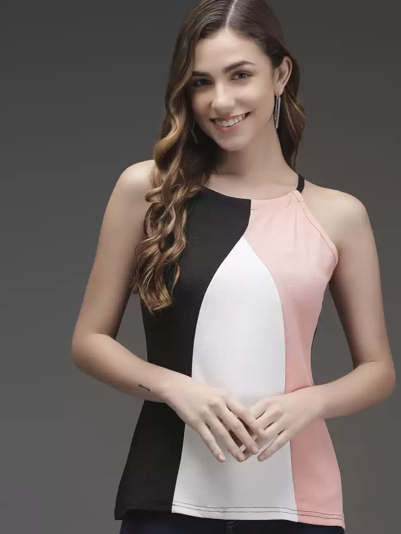 TANDUL  Casual Sleeveless Color Block Women Multicolor Top