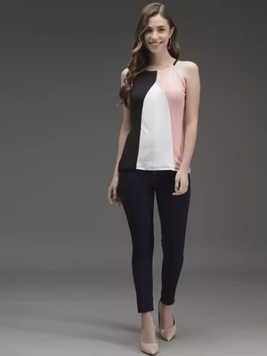 TANDUL  Casual Sleeveless Color Block Women Multicolor Top