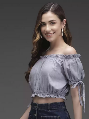 TANDUL  Casual Cold Shoulder Sleeves Solid Women Grey Top