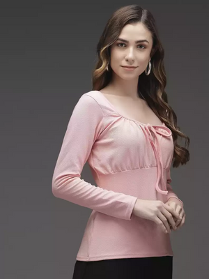 TANDUL  Casual Regular Sleeves Solid Women Pink Top
