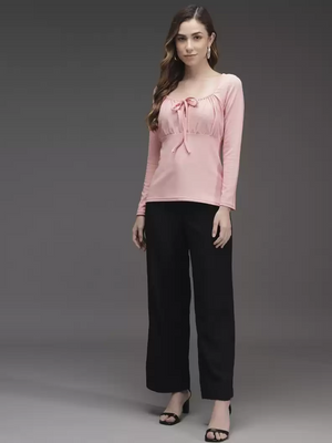 TANDUL  Casual Regular Sleeves Solid Women Pink Top