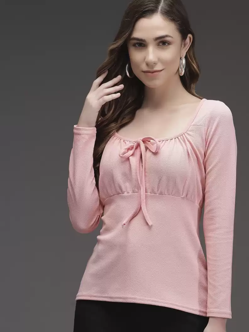 TANDUL  Casual Regular Sleeves Solid Women Pink Top