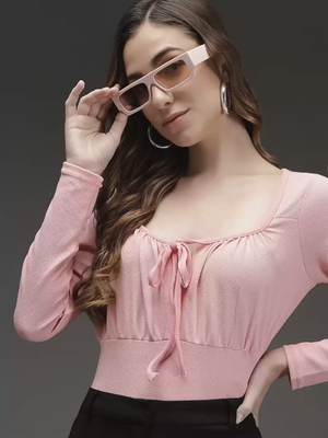 TANDUL  Casual Regular Sleeves Solid Women Pink Top