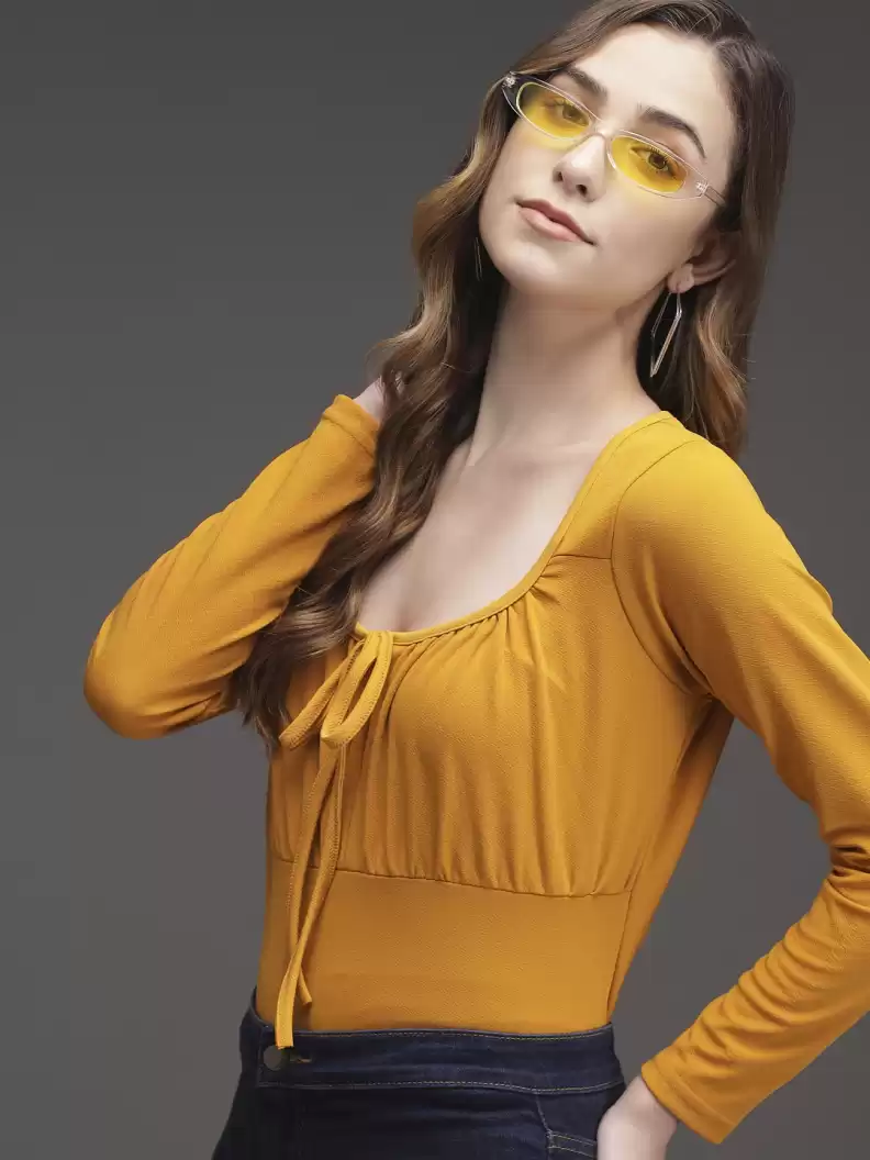 TANDUL  Casual Regular Sleeves Solid Women Yellow Top
