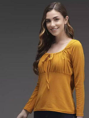 TANDUL  Casual Regular Sleeves Solid Women Yellow Top