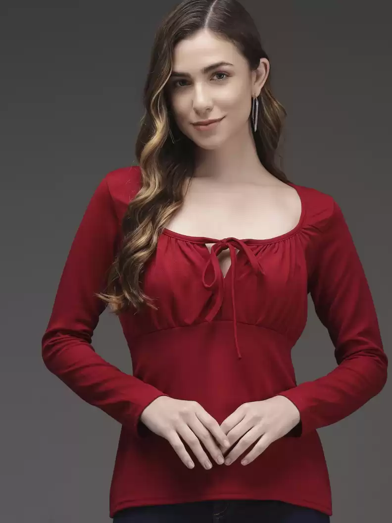 TANDUL  Casual Regular Sleeves Solid Women Maroon Top