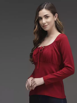 TANDUL  Casual Regular Sleeves Solid Women Maroon Top