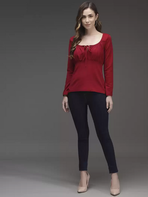 TANDUL  Casual Regular Sleeves Solid Women Maroon Top