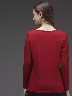TANDUL  Casual Regular Sleeves Solid Women Maroon Top