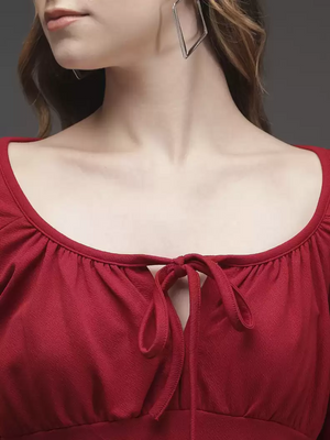 TANDUL  Casual Regular Sleeves Solid Women Maroon Top